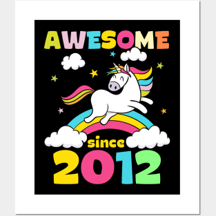 Cute Awesome Unicorn Since 2012 Funny Gift Posters and Art